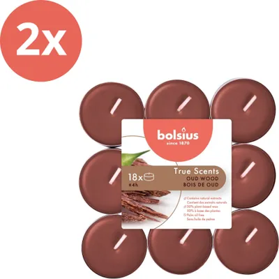 Image de Bolsius - True Scents - Bougies à réchaud parfumées - 18 pièces par paquet - Bois de Oud - Pack avantage - 36 pièces - 2 Emballage