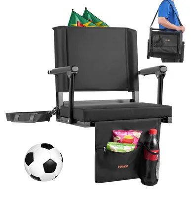 Immagine prodotto di VEVOR: sedile da stadio portatile con schienale e braccioli, sedile da tribuna con tracolla, portabevande e gancio, realizzato in tessuto Oxford 600D (larghezza totale 474,98 mm), nero