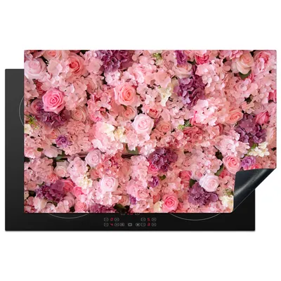Produktbild von KitchenYeah© Herdabdeckplatte Blumen - Rosa - Rosen , 81x52cm, Küche Deko, Glaskeramikkochfeld Herdabdeckung, Abdeckplatte fùr Kochfeld