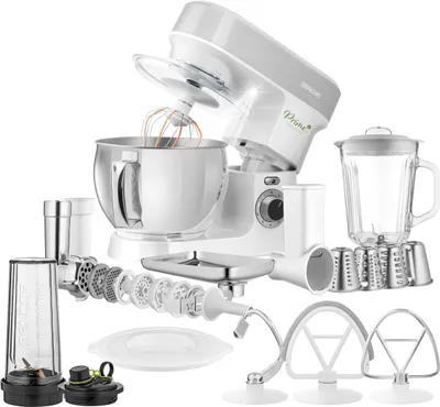 Küchenmaschine 1200 W, 5 l Edelstahlschüssel, LED, Fleischwolf, Kekspresse
