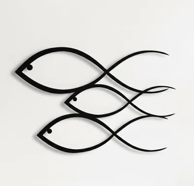 Metallene Wandkunst Fischfamilie 61x36 cm schwarz