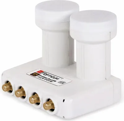 Produktbild von RED OPTICUM LMQP 04H Monoblock Quad LNB 0.1dB - LNB Doppelkopf für 4 Teilnehmer & 2 Satelliten mit integriertem DiseqC - 3D UHD 4K Ready - Monoblock LNB Astra Hotbird inkl. Wetterschutztülle