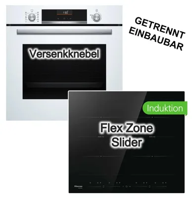 Produktbild von Herdset BOSCH Backofen weiss 3D Heißluft AirFry Teleskopauszug Pizzafunktion+Hisense Induktionskochfeld Flex Booster