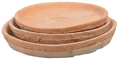 Produktbild von Esschert Design AT 3er Set Untersetzer L - Set bestehend aus 3 runden Terracotta Untersetzern in verschiedenen Größen. Passend zum Topfset AT21.; AT22
