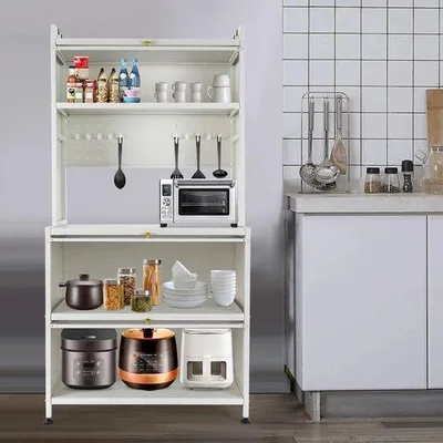 Image de Organisateur de cuisine avec roulettes et crochets - Idéal pour la cuisine - 80 x 40 x 162,5 cm