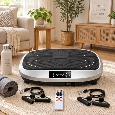 Produktbild von Vibrationsplatte mit 120 Stufen, 3 Modi, Fernbedienung und 2 Zugbändern