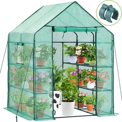 Produktbild von 3-Stufiges Gewächshaus mit 12 Ablagen für Pflanzen, grün, 143x143x195 cm
