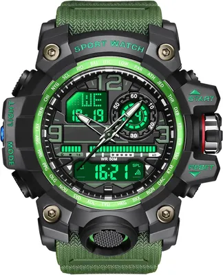 Produktbild von Militär Herren Sportuhr Analog Digital 5 ATM wasserdicht 57mm, LED, Stoppuhr, Alarm, 12/24H, Taktische Outdoor Uhr mit Silikonarmband für Männer
