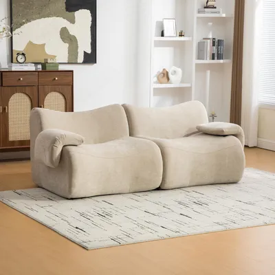 Produktbild von okwish Modulares Sofa Zweisitzer mit wellenförmiger Rückenlehne Wohnzimmersofa mit rutschfester Unterseite Loungesofa leicht zu bewegen Für Wohnzimmer Hellkhaki