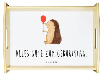 Produktbild von Mr. & Mrs. Panda Tablett Igel Luftballon - Weiß - Geschenk, Bett-Tablett, Happy Birthday, Lustige Sprüche, Glückwunsch, Sofa, Geburtstag, Herzlichen, Deko, Serviertablett