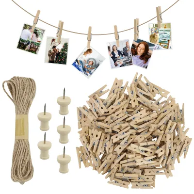 150 Mini-Holzklammern mit 10 m Juteschnur, 2,5 cm