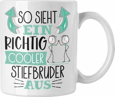 Produktbild von Trendation - Stiefbruder Tasse Geschenk So Sieht Ein RIchtig Cooler Stiefbruder Aus Geschenkidee Lustiger Spruch Geburtstag Becher Kaffeetasse (Weiß)