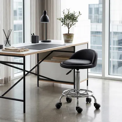 Produktbild von SUGIFT 2er-Set Drehhocker höhenverstellbar, Rollhocker mit Rückenlehne, Kunstleder Arbeitshocker Schwarz  |  Kosmetik Massage Büro  |  5 Rollen 360°  |  57–72 cm