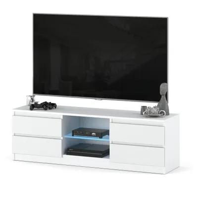 Zdjęcie produktu dla Szafka RTV 138 cm Biała Matowa Komoda pod Telewizor 4 Szuflady Bezuchwytowa Nowoczesna Loft AGA AZTeam