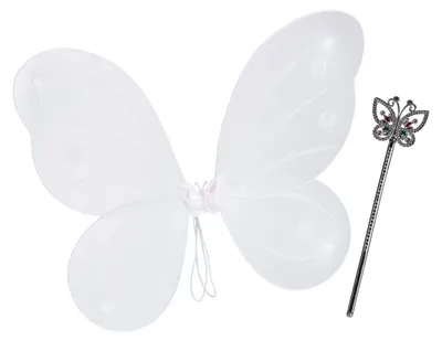 Productafbeelding van Relaxdays Feeënflappen met toverstaf, feeënkostuum voor kinderen, vleugels en scepter, glitters, voor meisjes, feeënset, wit en zilver