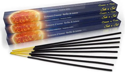 Produktbild von Premium Räucherstäbchen Sonne: natürlich traditionell aus Indien in fairer Herstellung. Großpackung mit 10 Boxen = 80 Stück je 45min. Feng Shui & Reinigung