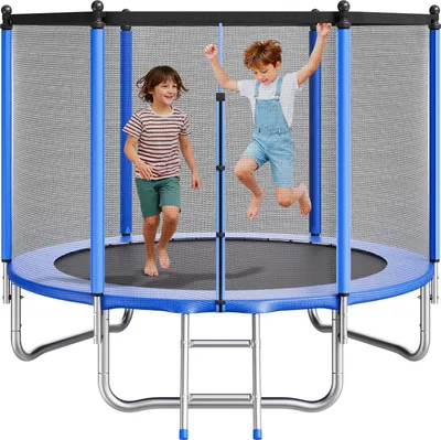 Produktbild von VEVOR Outdoor Trampolin Bodentrampolin 244 x 244 cm mit Sicherheitsnetz & Stahlrahmen, ASTM-, Hochleistungstrampolin, max. 120 kg Gewichtskapazität, Gartentrampolin für Kinder