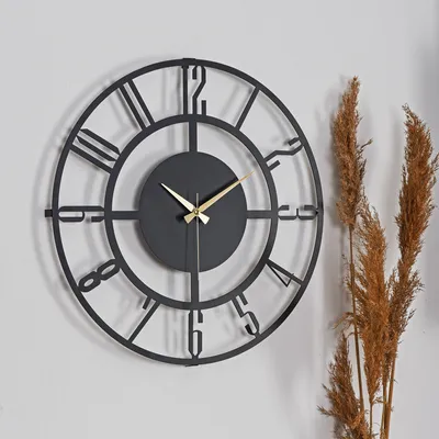 Produktbild von Opviq, Bunella - Black - 1, Dekorative Metall-Wanduhr, Schwarz, 50 x 50 cm