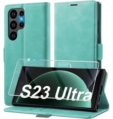 Obrázek produktu pro Obal na mobil Samsung Galaxy S23 Ultra 5G z umělé kůže, skládací, se ochrannou fólií, zelený