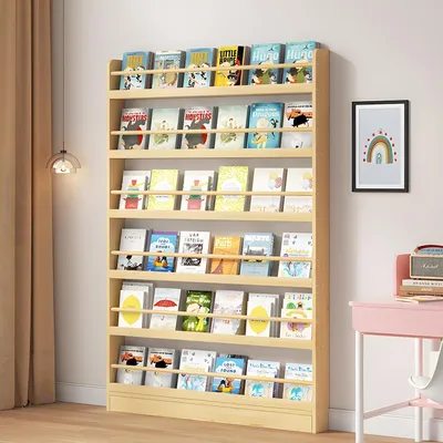 Produktbild von Bücherregal Kinderzimmer 6 Ebenen Holzfarbe 100x10x178cm Kippschutz Platzsparend