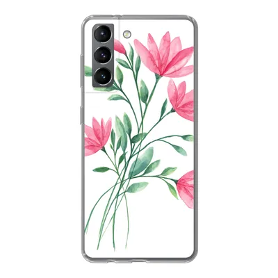 Produktbild von MuchoWow® Handyhülle Schutzhülle Hülle für Samsung Galaxy S21 Blumen - Aquarell - Rosa Silikon Softcase Handy Hülle - Softcase