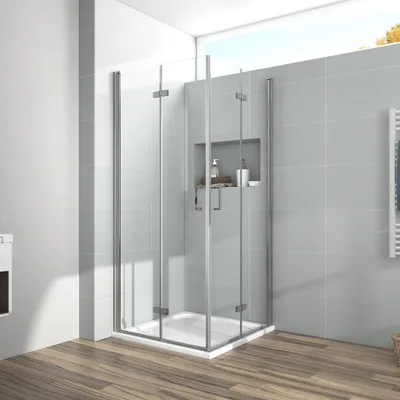 Produktbild von EMKE kabina prysznicowa 75x80x195 cm drzwi składane wnęka drzwi składane drzwi wnęka drzwi składane kabina prysznicowa drzwi wahadłowe parawan prysznicowy szkło przezroczyste 6 mm ESG szkło bezpieczne z nanopowłoką po obu stronach