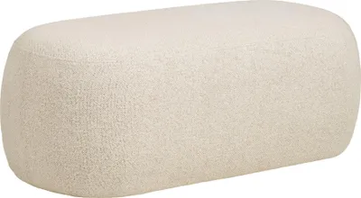 A cream-colored ottoman on a white background.