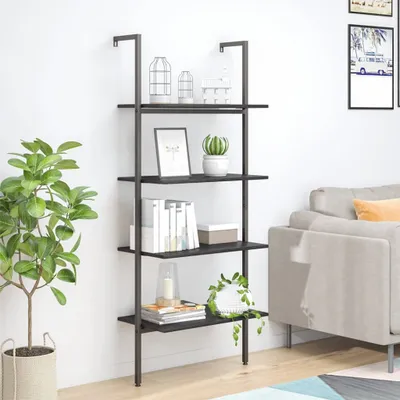 Produktbild von vidaXL Leiterregal mit 4 Böden Schwarz 64x35x152,5 cm - Anlehnregal - Anlehnregale - Bücherregal - Regal