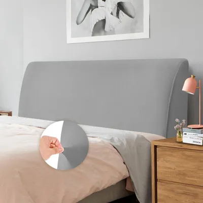 Produktbild von Bettkopfteil Bezug Weicher Stretch Samt Staubdicht Hellgrau 180-200 cm