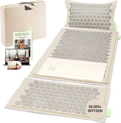 Produktbild von BACKLAxx® Akupressurmatte Set "Magnum" 162x52 (inkl. gratis Hörbuch und eBook) mit Kissen, Tasche und Tuch in natur