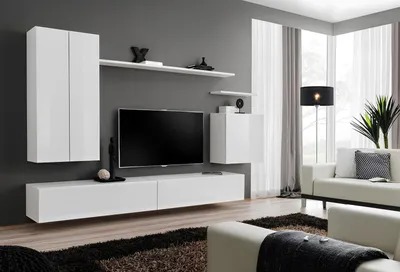 Zdjęcie produktu dla Biały zestaw mebli do salonu Design Luksusowe meble do salonu Szafka ścienna Nowa szafka pod telewizor