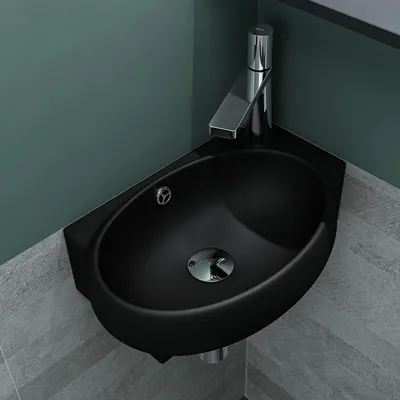 Produktbild von Mai & Mai Aufsatzwaschbecken mit NANO, BTH: 42x28x15cm matt Schwarz Waschbecken aus Keramik Armaturenloch Links Brl001L