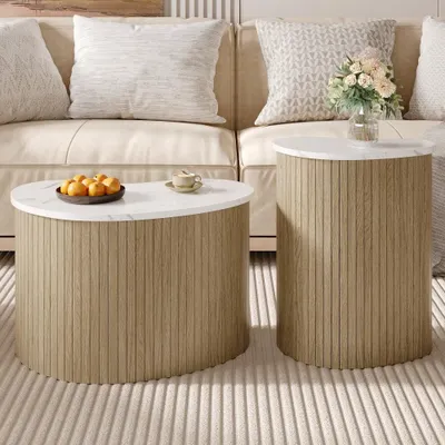 Obrázek produktu pro Konferenční stolek s povrchem imitujícím mramor a strukturou dřeva, moderní minimalistický design