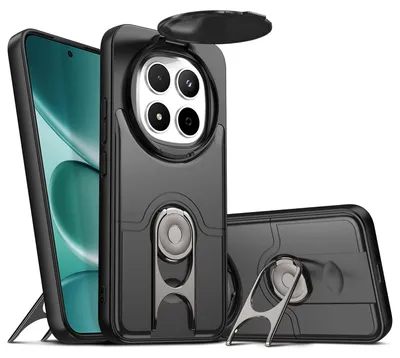 Image de Coque pour Xiaomi Redmi Note 15 Pro 5G avec protection pour l'appareil photo et anneau de fixation/support, coque hybride antichoc, noire