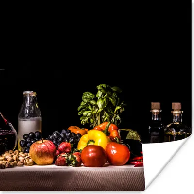 Produktbild von MuchoWow® Poster Stilleben - Essen - Trinken - Obst - Schwarz 75x75 cm - Wand Dekoration