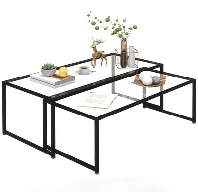 Produktbild von SUGIFT Glastisch Sofatisch, Sicherheitsglas & Stahl, Transparent-Schwarz