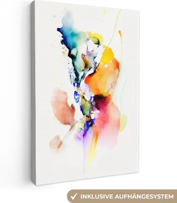 Produktbild von MuchoWow® - Leinwandbilder - Aquarell - Regenbogen - Abstrakt - Kunst, Wandbild, Wanddeko Bilder Wohnzimmer, 20x30 cm