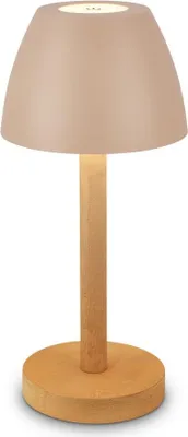 Image de Briloner SERINA WOOD Lampe de table LED sans fil IP44, dimmable, tactile, lumière blanche chaude, protection contre les projections d'eau, beige bois, Ø13,5 x 30 cm