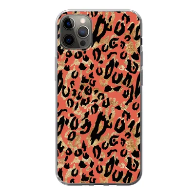Produktbild von MuchoWow® Handyhülle Schutzhülle Hülle für iPhone 12 Pro Max Pantherdruck - Gold - Rosa Silikon Softcase Handy Hülle - Hartschale
