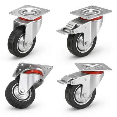 Produktbild von 4x Schwerlastrollen mit Bremse bis 400 kg belastbar - Lenkrolle Transportrollen - Rollen mit Bremsen - Möbelrollen (4x Lenkrollen ∅10 cm)