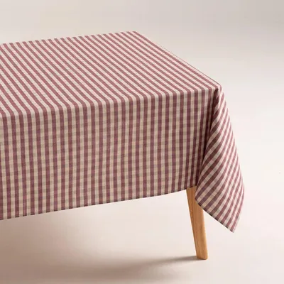 Produktbild von GAMUSI NOVY Fleckenresistente Tischdecke, 140 x 180 cm – Vichy-Karomuster – Baumwollmischung mit Leinenoptik – Waschbare, rechteckige Tischdecke – Granatrot