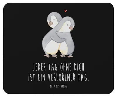 Produktbild von Mr. & Mrs. Panda Mauspad Pinguine Kuscheln - Schwarz - Geschenk, Mouse Pad, Valentinstag, pc mausunterlage, für Partner, laptop mousepad, Freundin, Hochzeitstag, Frauen