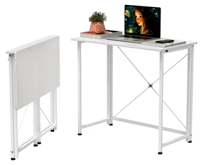 Produktbild von Faltbarer Computertisch für Schlafzimmer, Büro und Homeoffice (Weiß) 80x45x74 cm