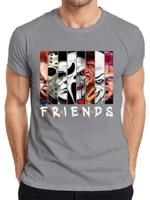 Produktbild von FRIENDS Horror Ikonen Jason Michael Pennywise Freddy Chucky Kult Herren T-Shirt, Grau, L