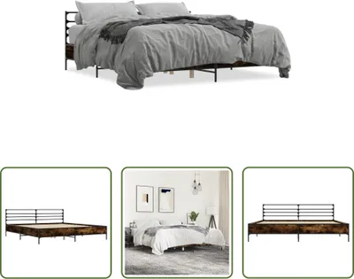 Produktbild von The Living Store Bettgestell Räuchereiche 200x200 cm Holzwerkstoff und Metall