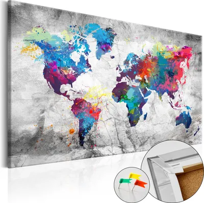 Produktbild von Vliesstoff Korkbild - World Map: Grey Style 90x60 cm Karten k-A-0179-p-d
