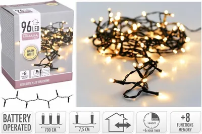 Produktbild von Nedis Lichterkette 96 LED warmweiß, Girlande, Schwarz, Weiß, Weihnachten, 7,7 m, Junge/Mädchen, Modern