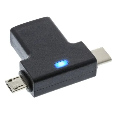 Produktbild von InLine USB 3.1/2.0 T-Adapter, USB-C Stecker oder Micro-USB an A Buchse, USB type C male / micro USB male, USB Type C, Micro-USB, Schwarz