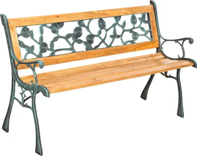 Image de tectake Banc de jardin Marina L 124 x P 52 x H 74 cm, en bois et fonte, couleur naturelle