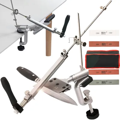 Productafbeelding van Professionele Messcherper - Handbediende Scherper - Set met 4 Slijpstenen - Draaiend - Duurzaam - Kwaliteitskeukenhulpmiddel - Scherptool